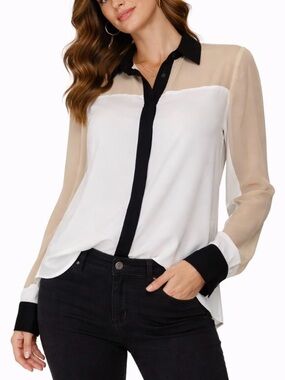 Victoria's Secret color block tan and black button up lightweight long sleeve SM